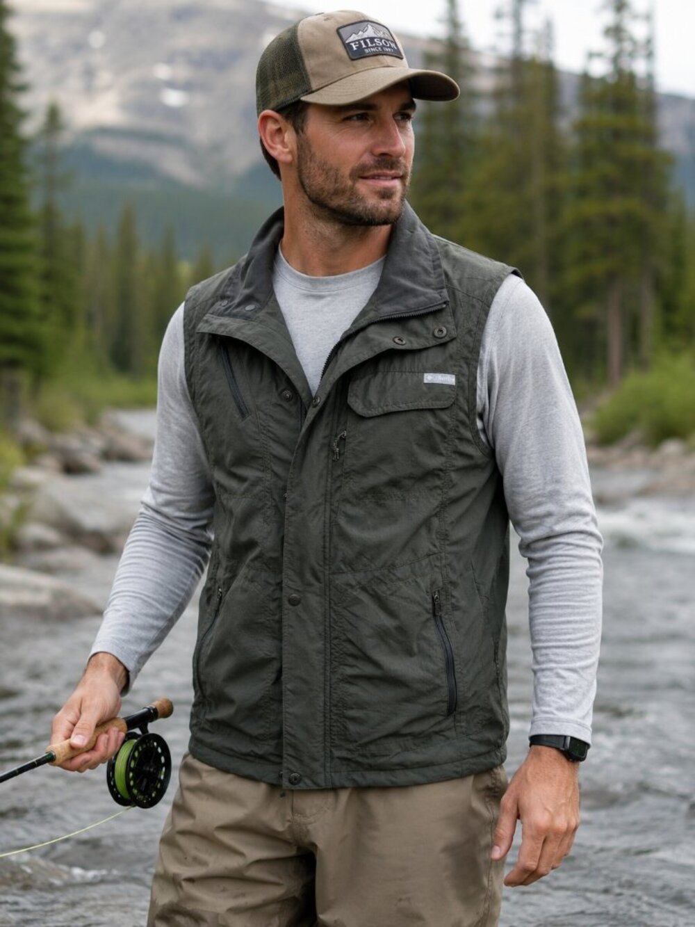 Columbia Omni-Shade Green Multi Pocket Gorpcore Hiking Fishing Vest Medium